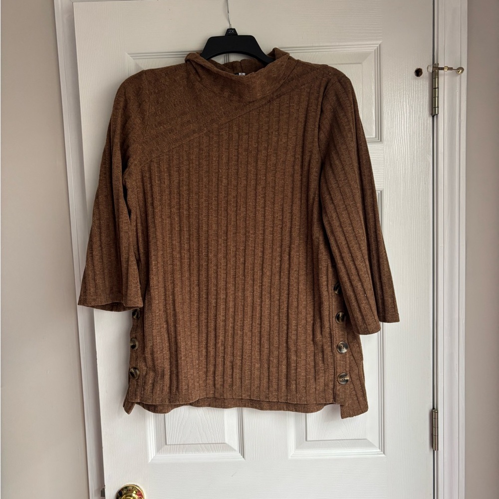 NorthStyle Brown Ribbed Cowl Neck Sweater